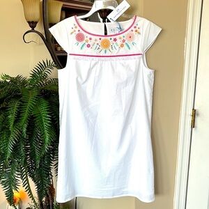 Brand New Southern Tide White Shift Dress w/ Floral Embroidery Cap Sleeves Mini
